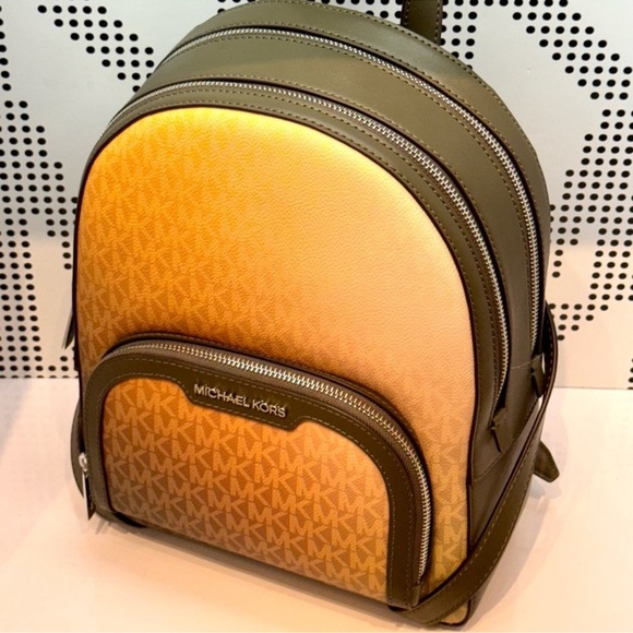 Michael Kors Jaycee Medium Ombré Signature Logo Backpack Olive Combo - Picture 7 of 10